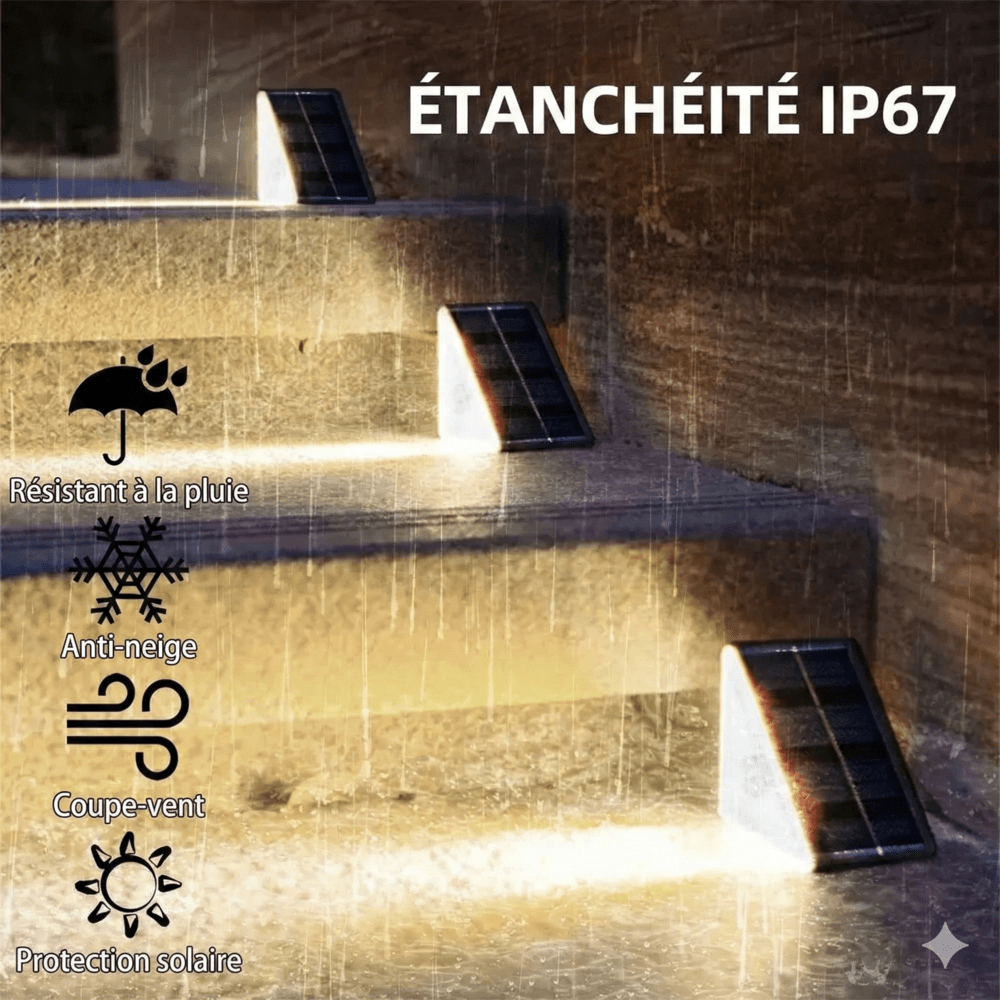 Éclairage LED Solaire pour Escalier Waterproof IP67 - Blanc chaud