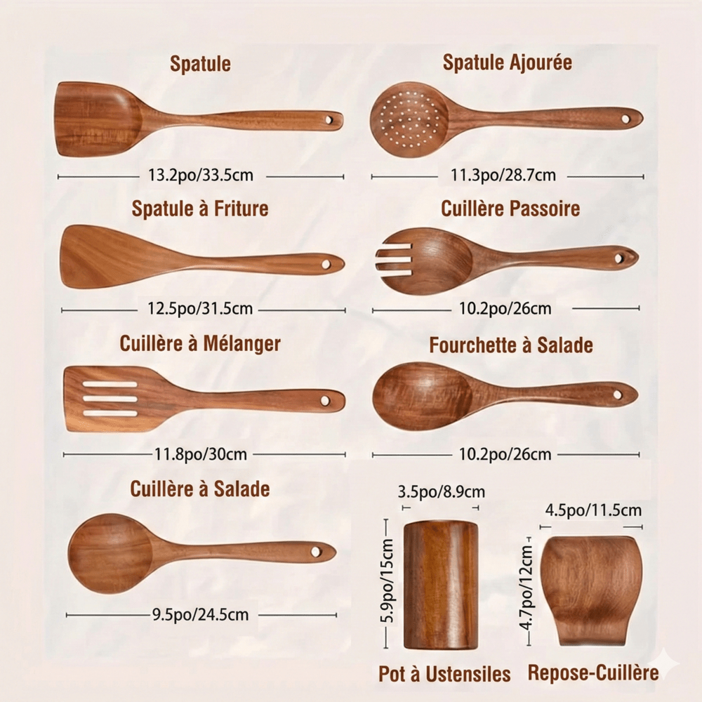 Ensemble d'Ustensiles de Cuisine en Bois -