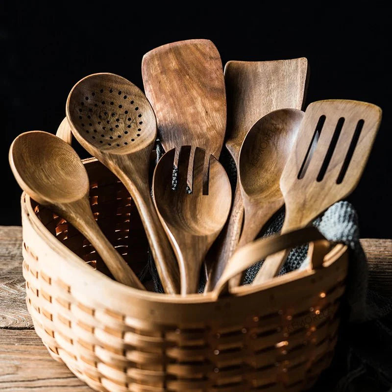 Ensemble d'Ustensiles de Cuisine en Bois -