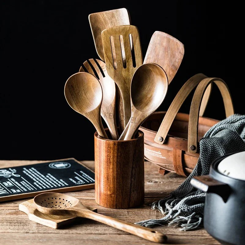 Ensemble d'Ustensiles de Cuisine en Bois -