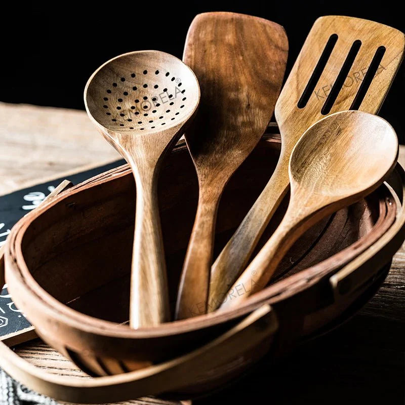 Ensemble d'Ustensiles de Cuisine en Bois -