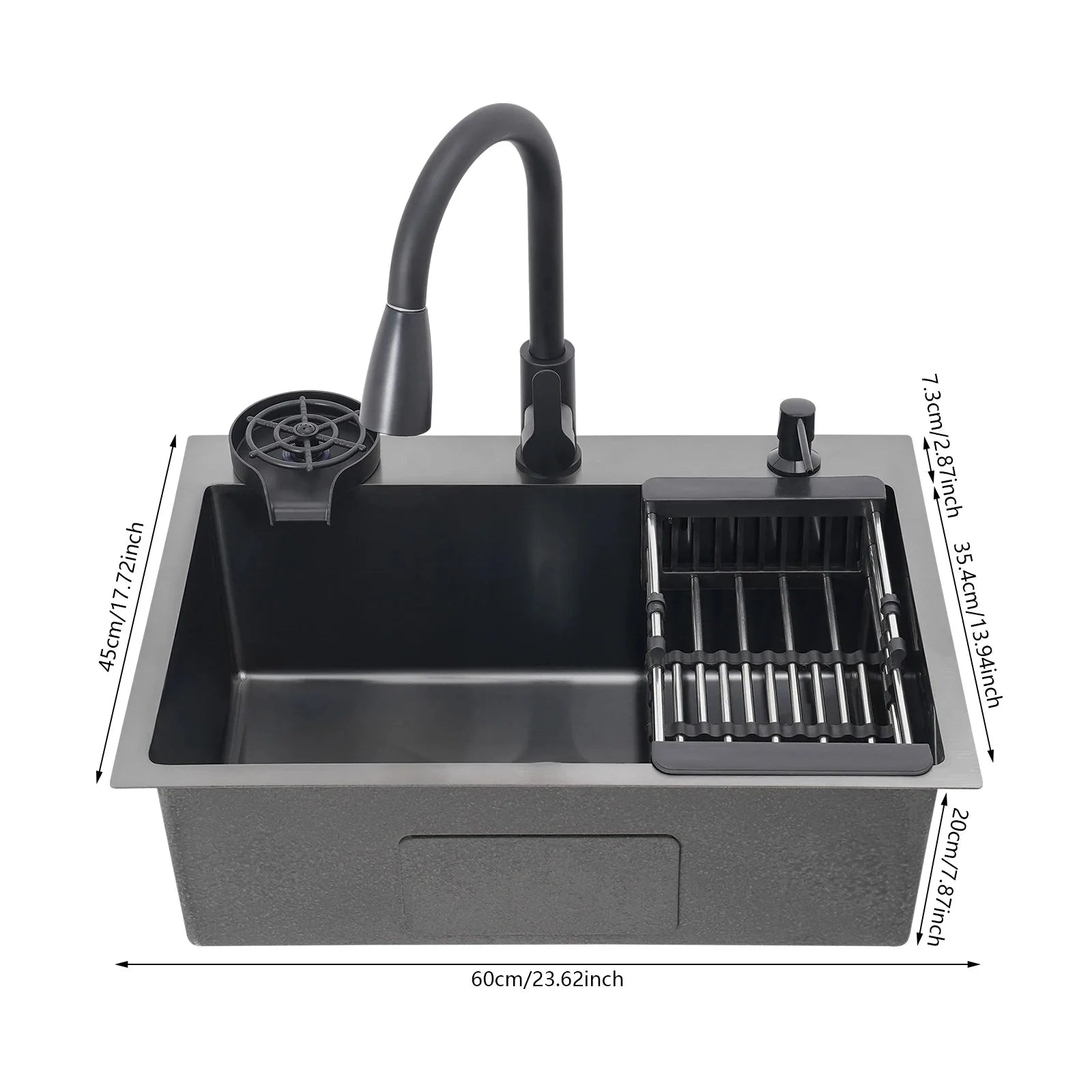 Évier Cuisine Noir Encastrable 1 Bac - 60x45cm