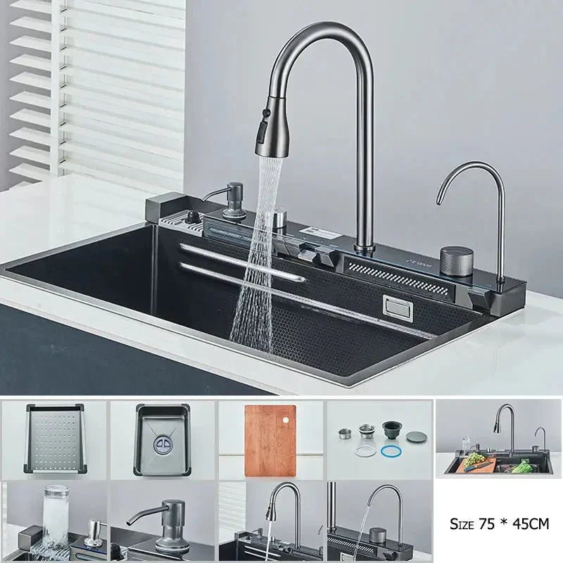 Évier de Cuisine en Acier Inoxydable Noir - Noir 75x45 TYPE 1
