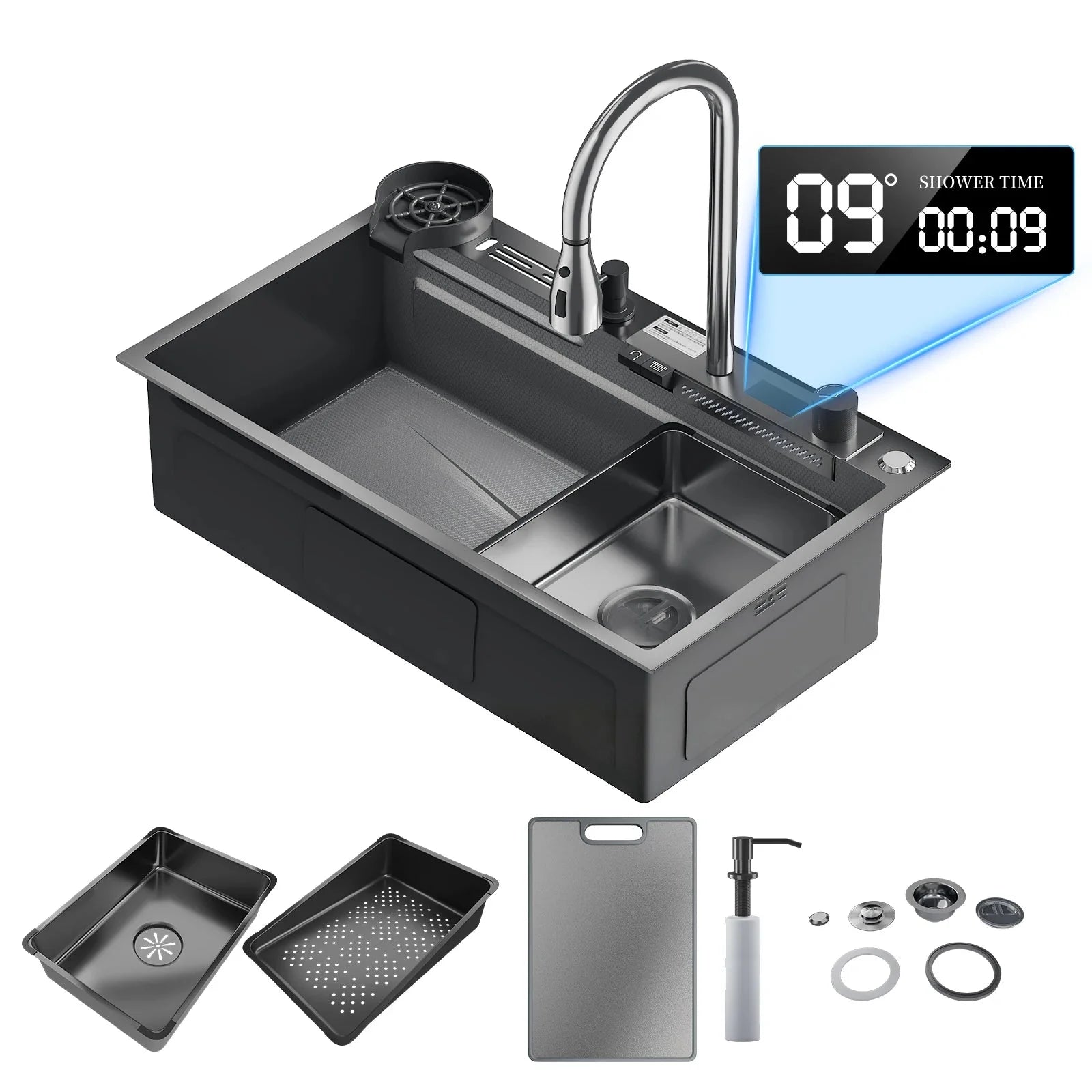 Évier de Cuisine en Acier Inoxydable Noir - Noir 75x45 TYPE 2