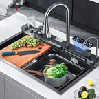 Évier de Cuisine en Acier Inoxydable Noir - Noir 75x45 TYPE 3