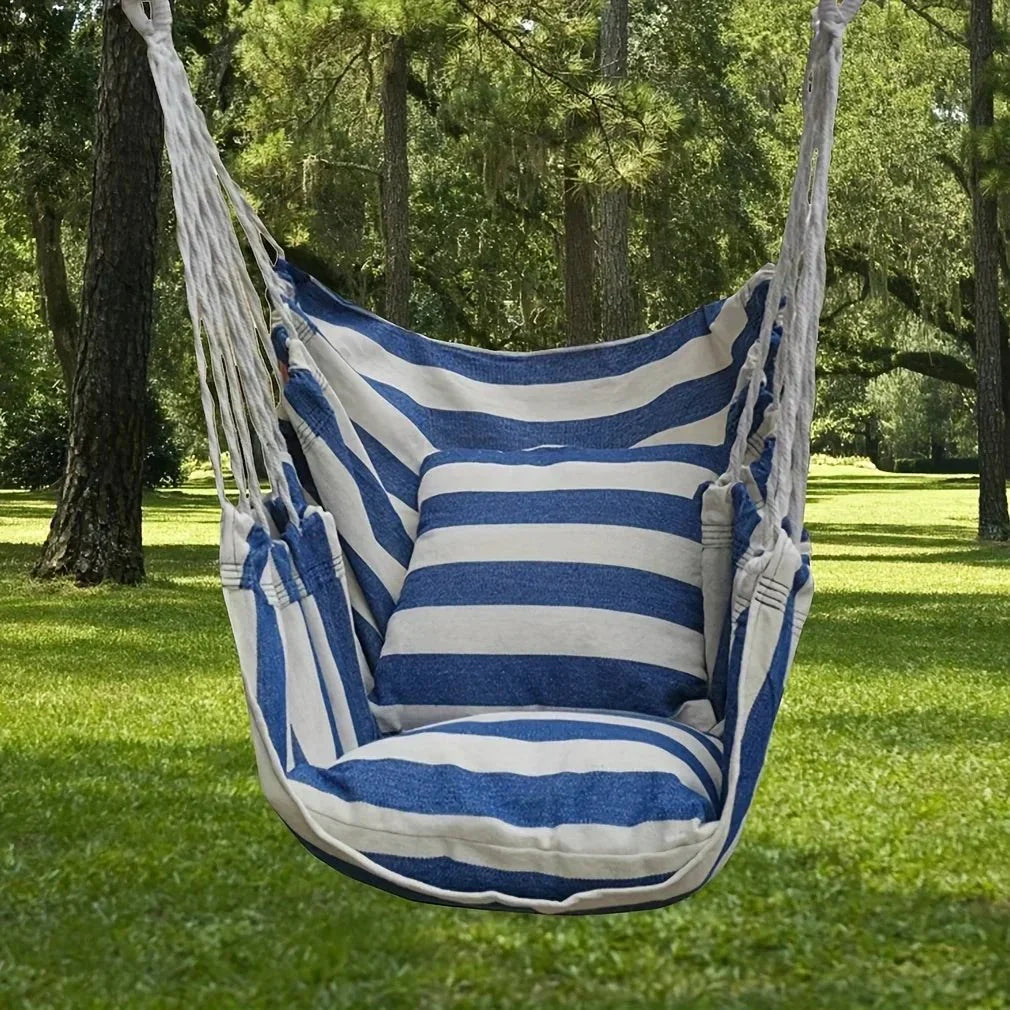 Fauteuil Hamac Suspendu en Tissu Rayé - Bleu