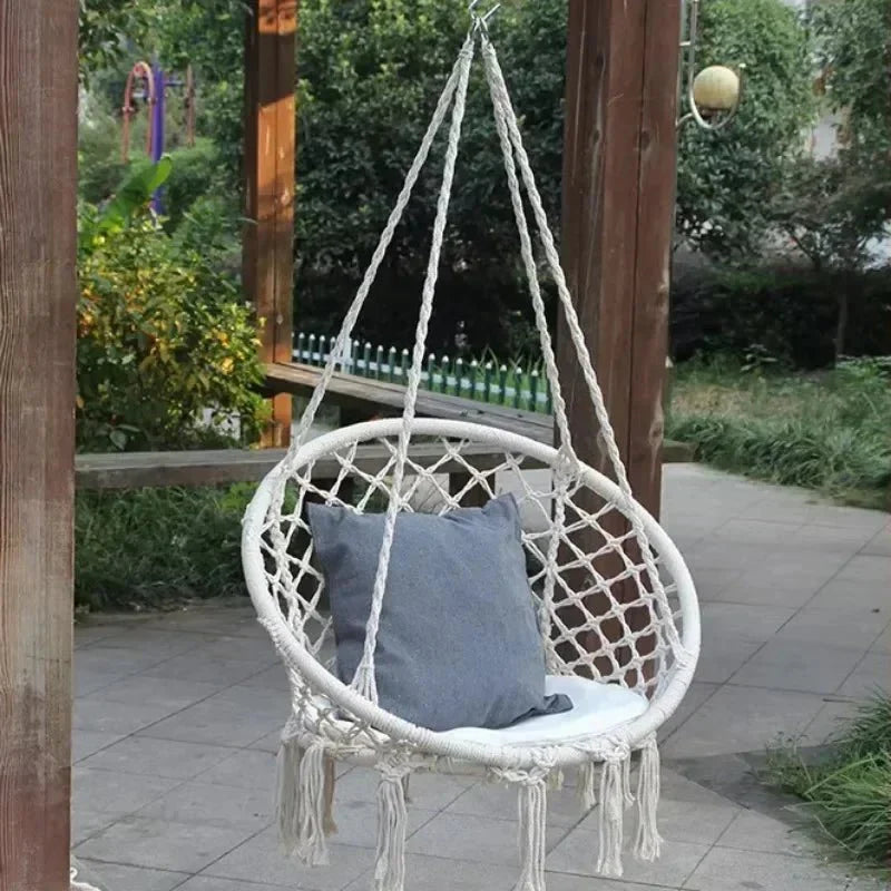Fauteuil Suspendu en Macramé Style Bohème - Gris