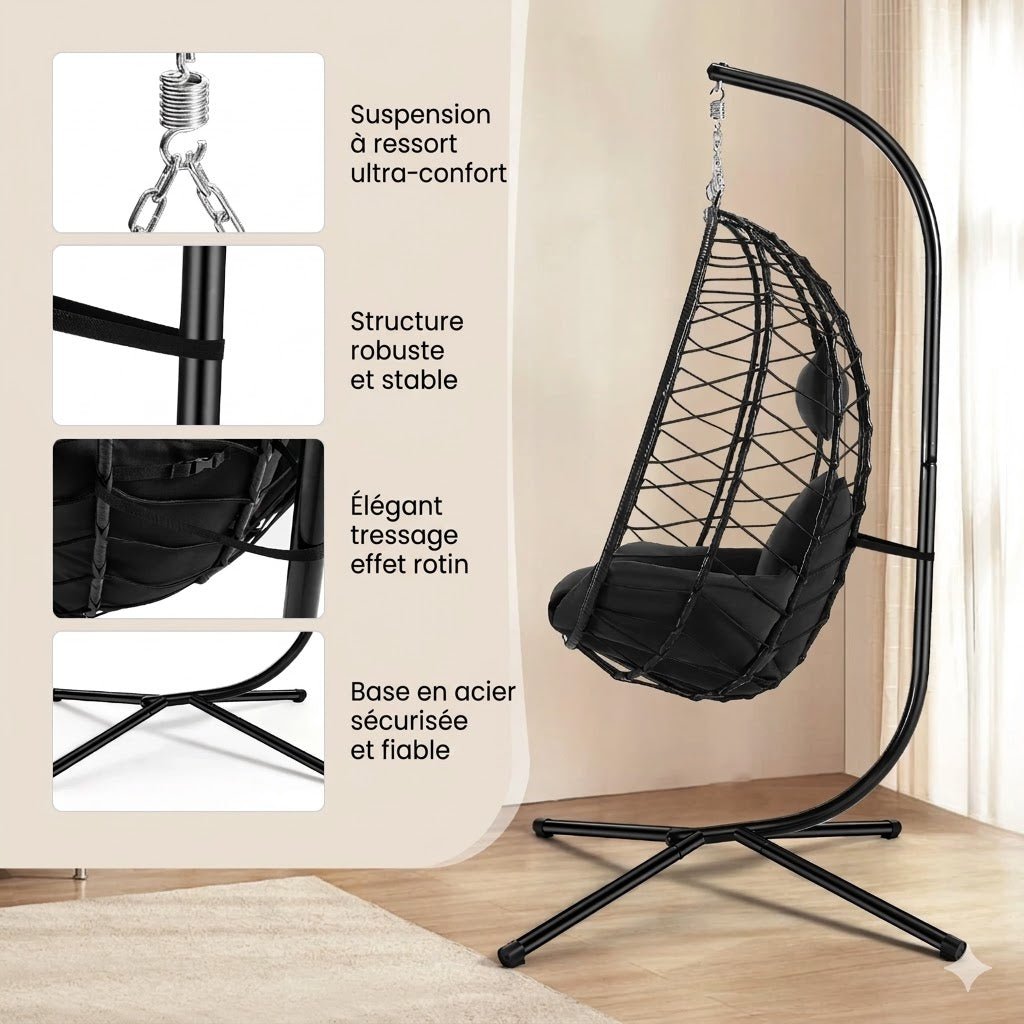 Fauteuil Suspendu Oeuf sur Pied - Noir