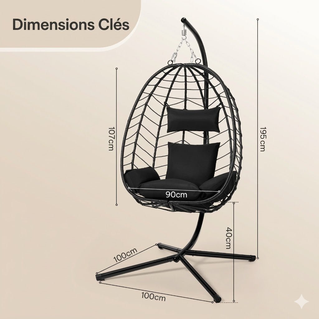 Fauteuil Suspendu Oeuf sur Pied - Noir