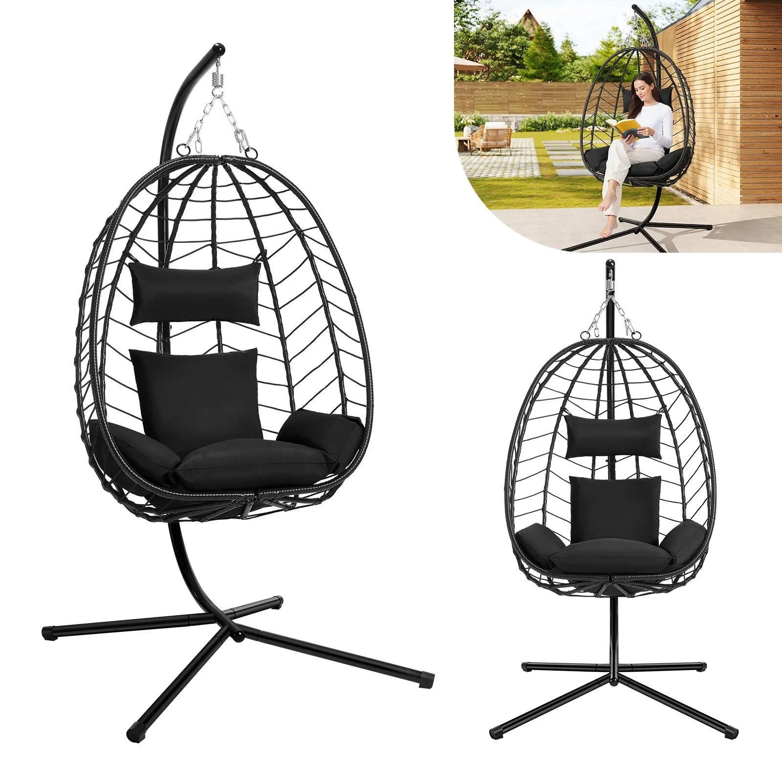 Fauteuil Suspendu Oeuf sur Pied - Noir
