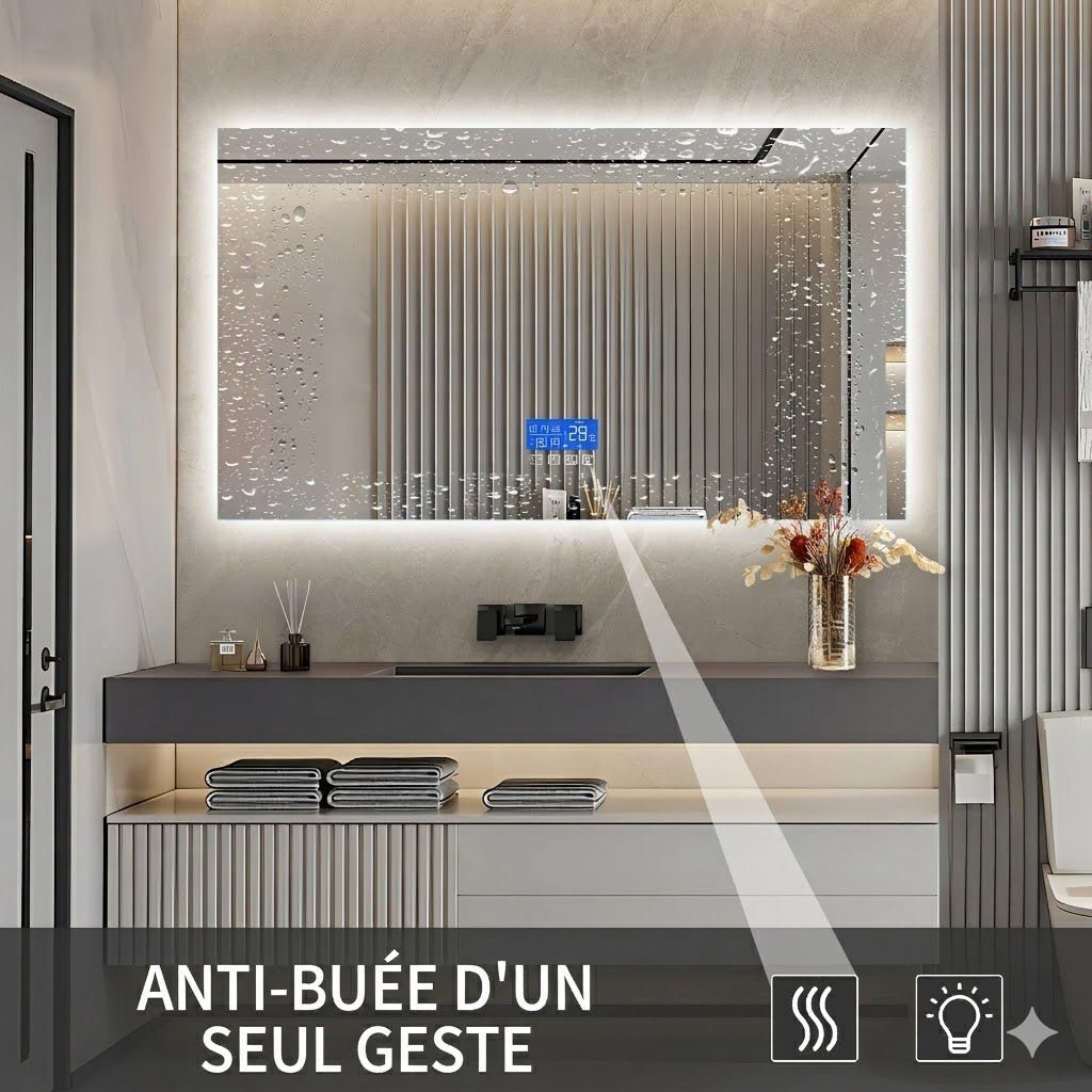 Grand Miroir LED Salle de Bain avec Écran LCD -