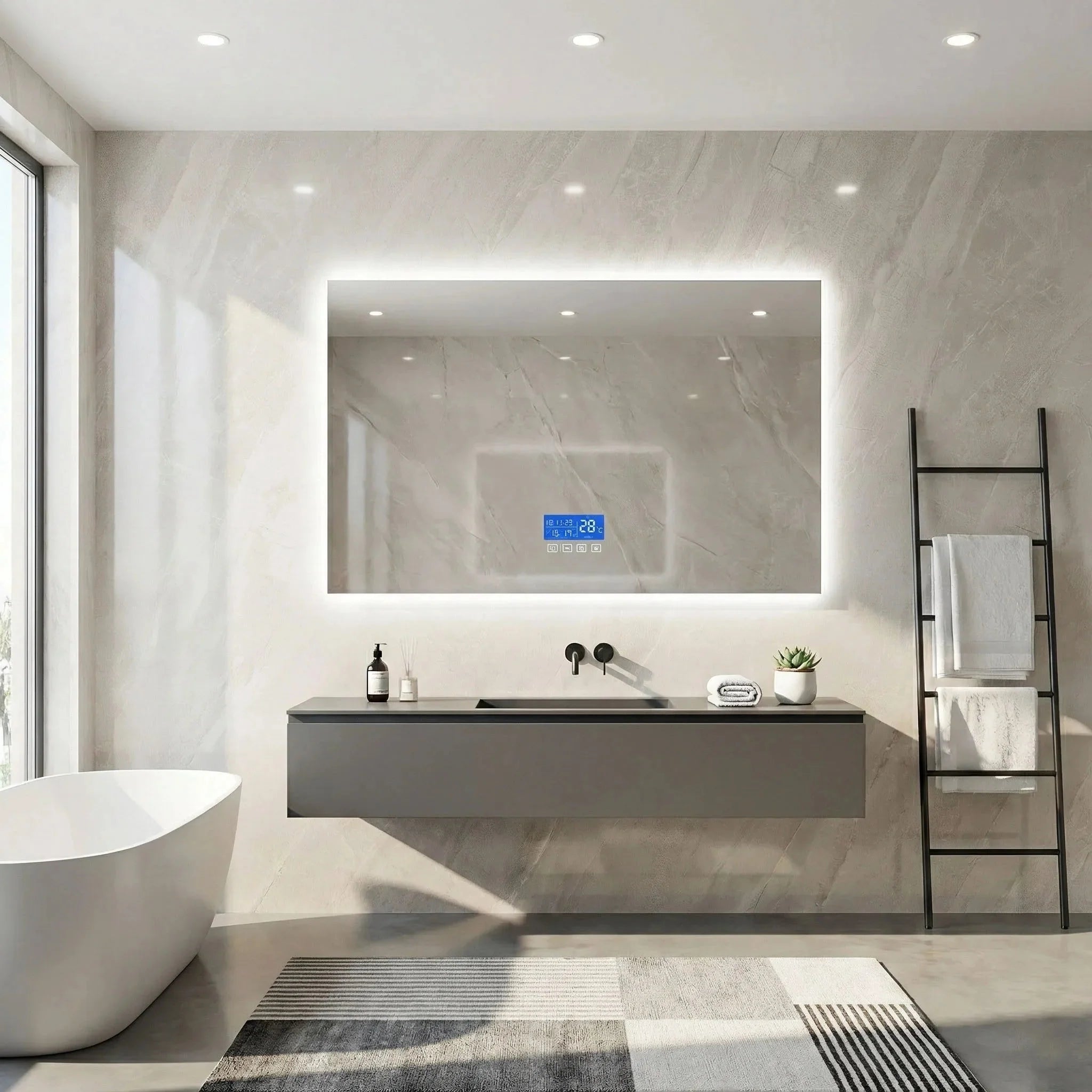 Grand Miroir LED Salle de Bain avec Écran LCD -