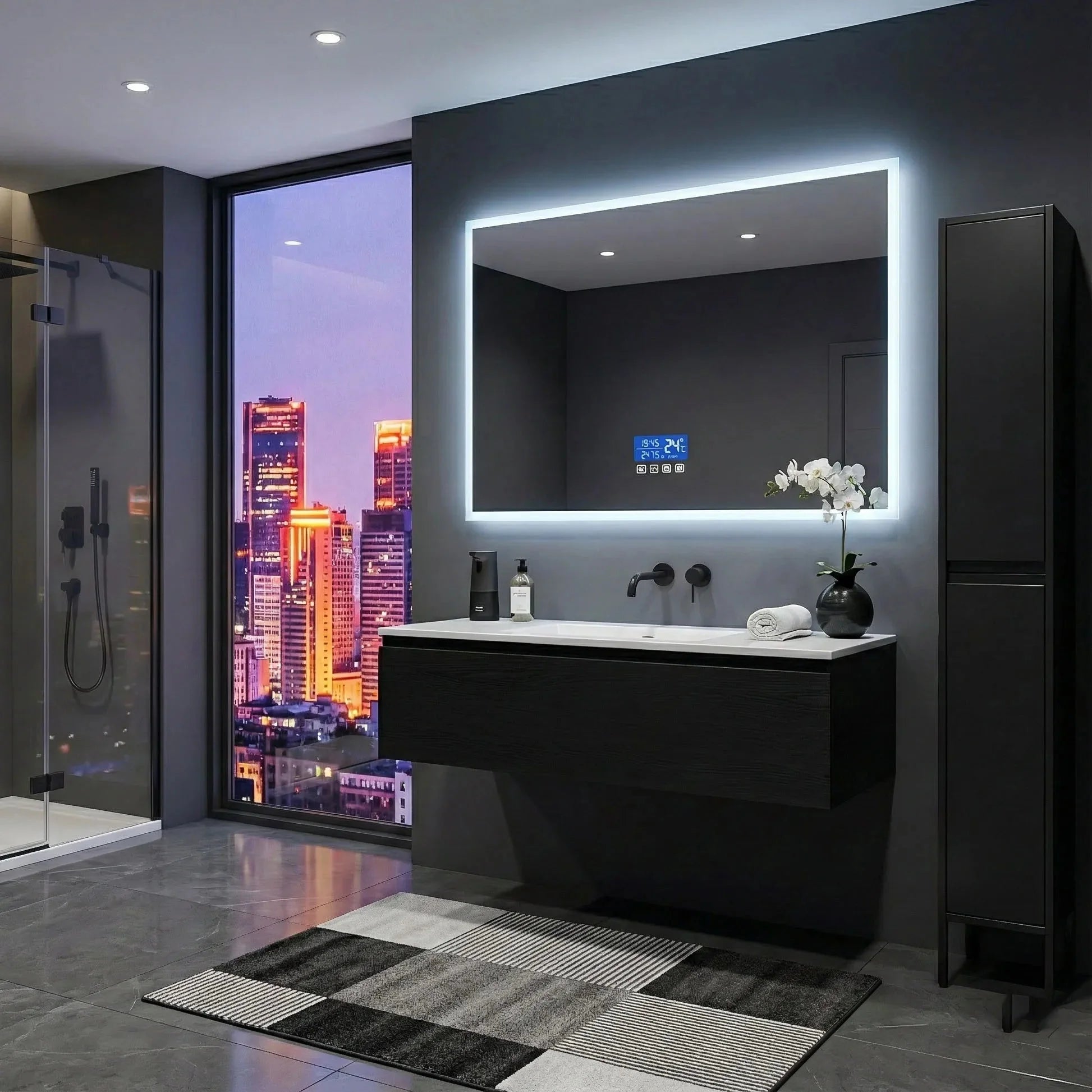 Grand Miroir LED Salle de Bain avec Écran LCD -