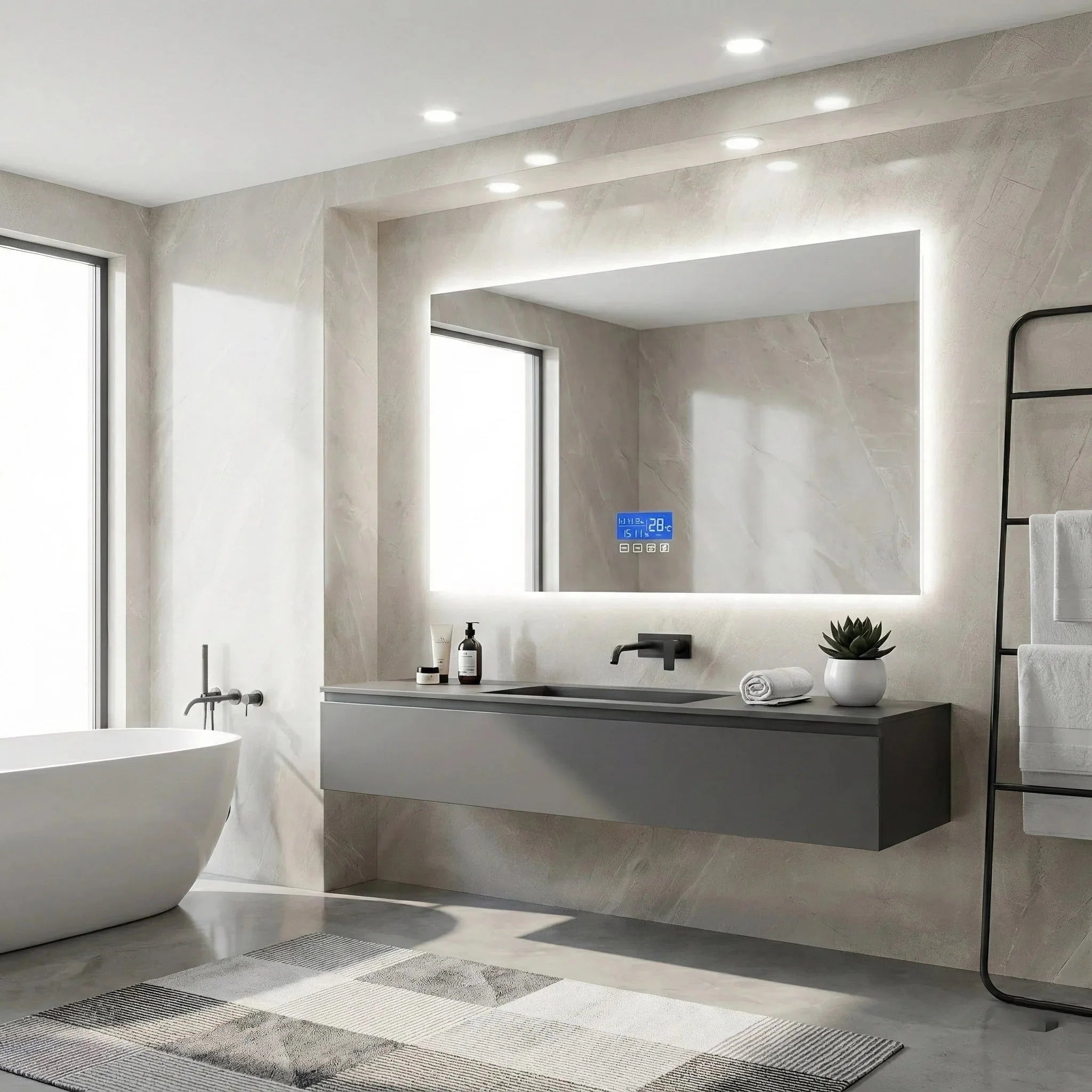 Grand Miroir LED Salle de Bain avec Écran LCD -