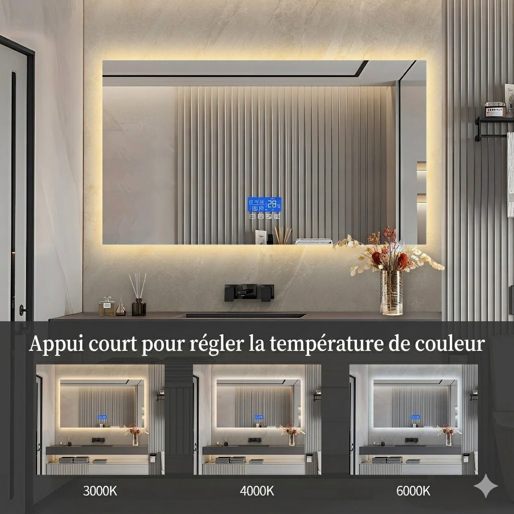 Grand Miroir LED Salle de Bain avec Écran LCD -