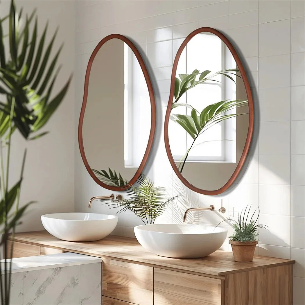 Grand Miroir Mural Organique Cadre Bois - L (74.3x110cm)