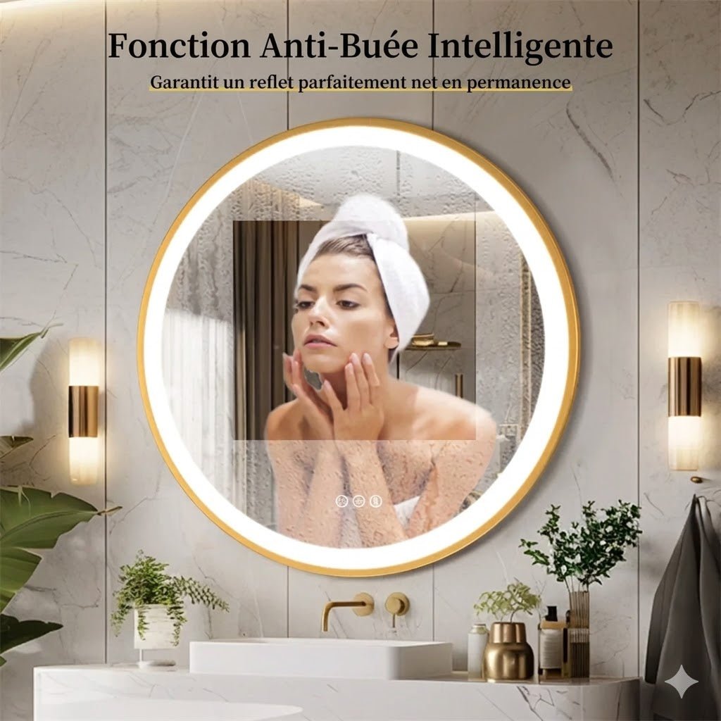 Grand Miroir Rond LED Rétroéclairé 3 Couleurs - 60CM