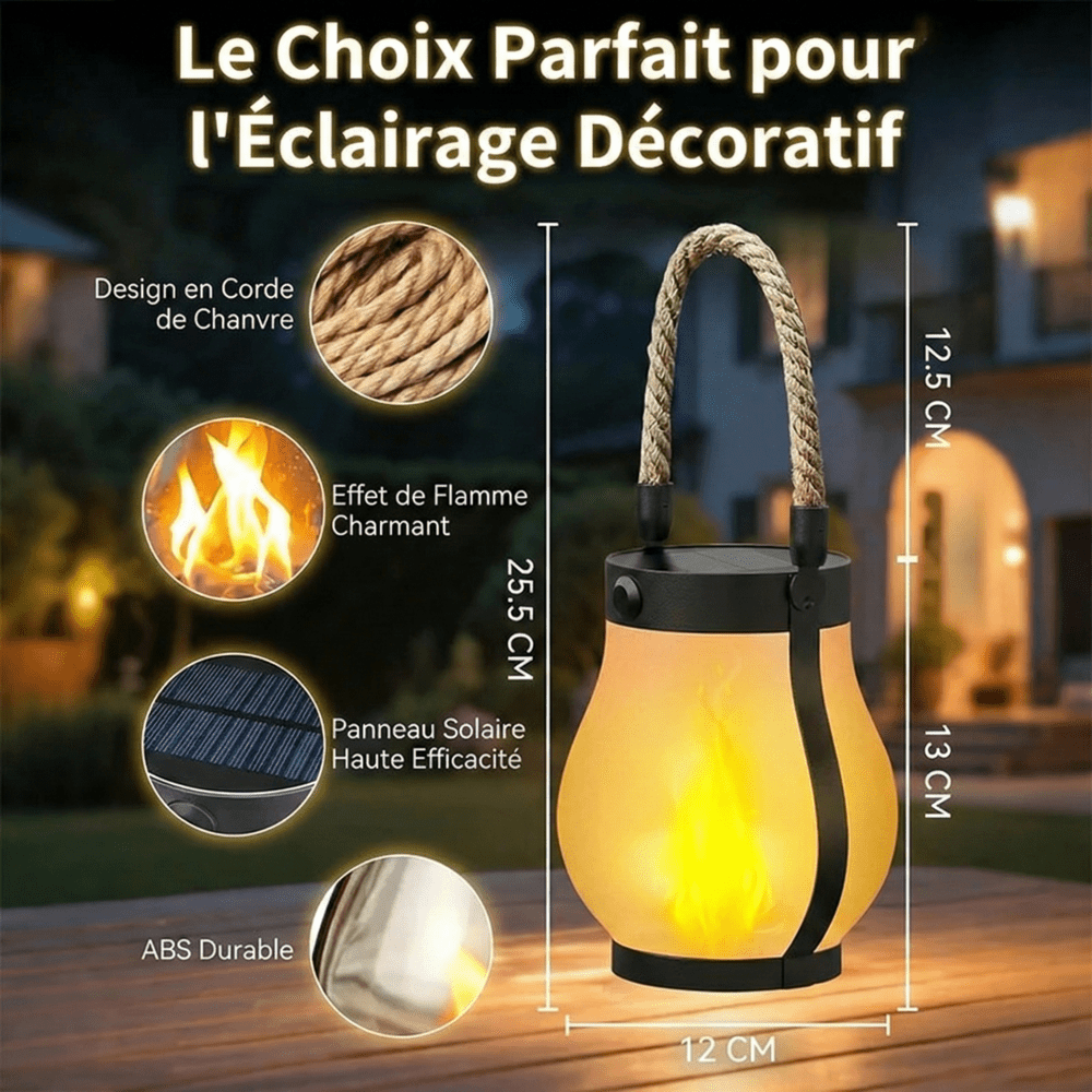 Grande Lanterne Solaire Effet Flamme -