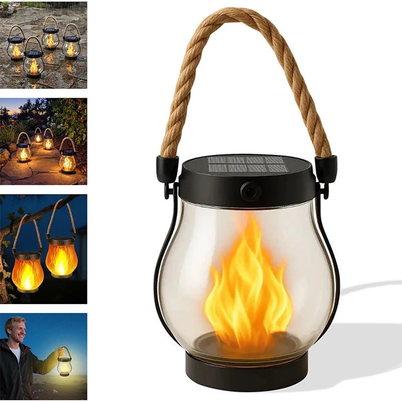 Grande Lanterne Solaire Effet Flamme -