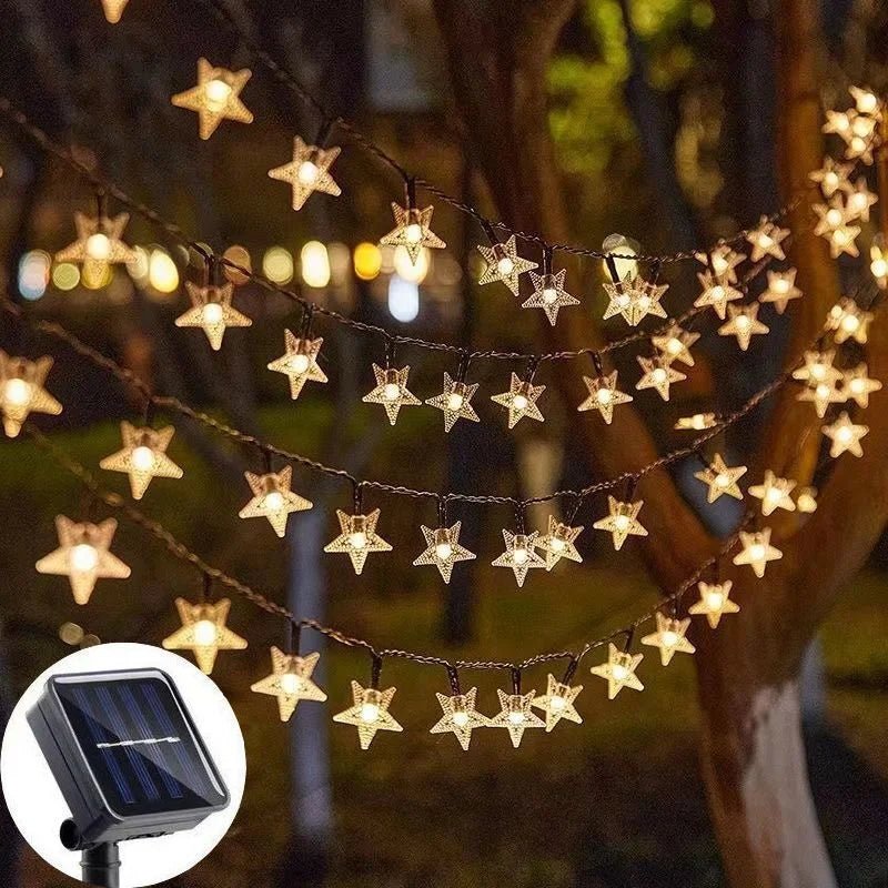 Guirlande LED Solaire Extérieure Étoiles - Blanc chaud
