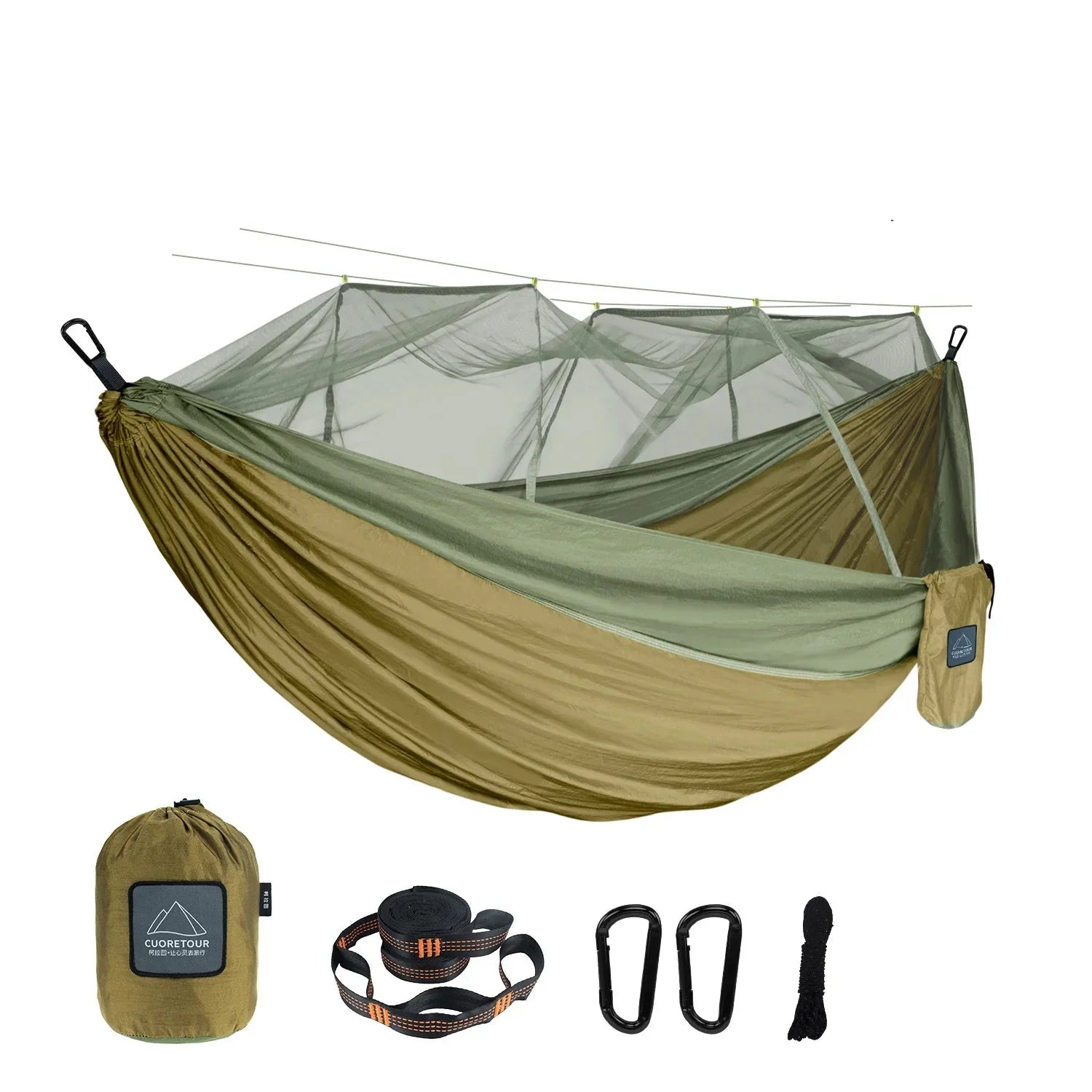 Hamac 2 Places Camping avec Moustiquaire - Khaki