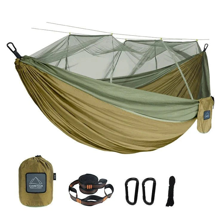 Hamac 2 Places Camping avec Moustiquaire - Marron