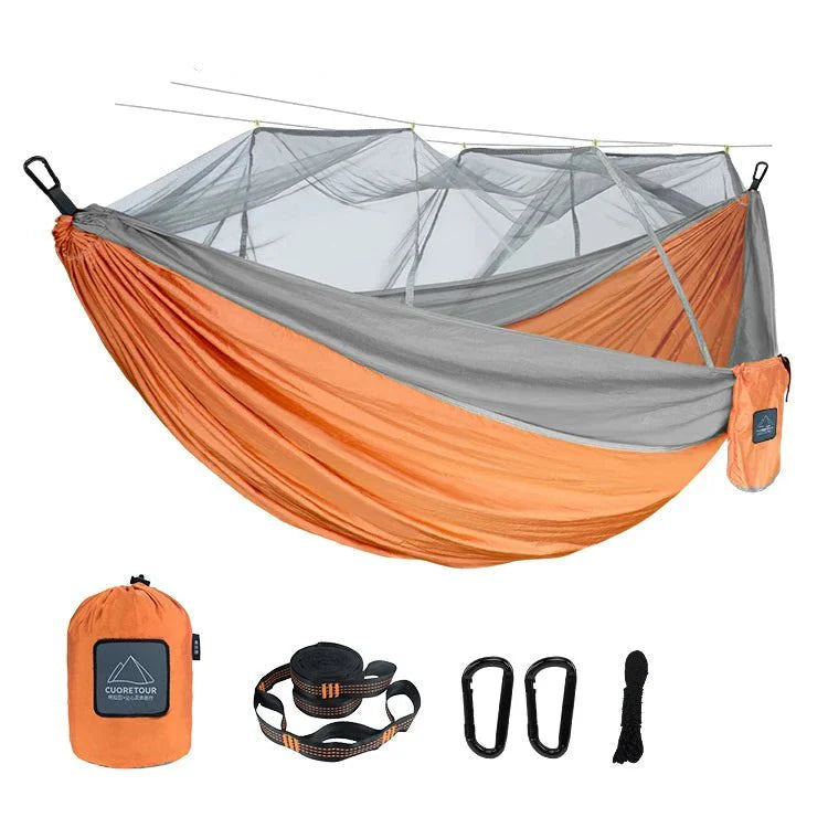 Hamac 2 Places Camping avec Moustiquaire - Orange