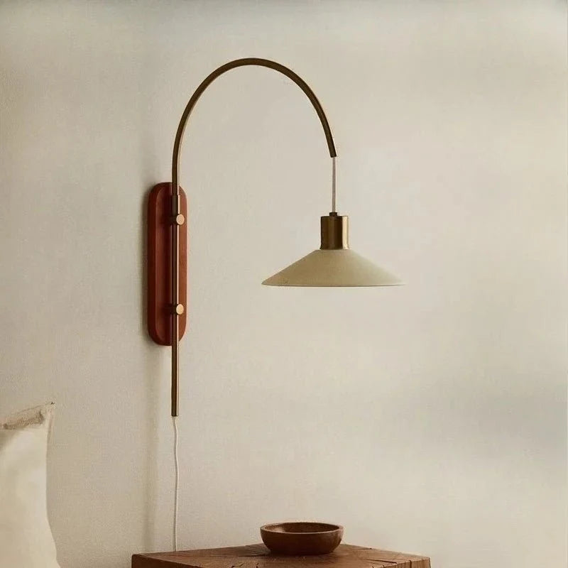 Lampadaire à Fixer au Mur Arc Rétro en Métal et Abat - jour Crème -