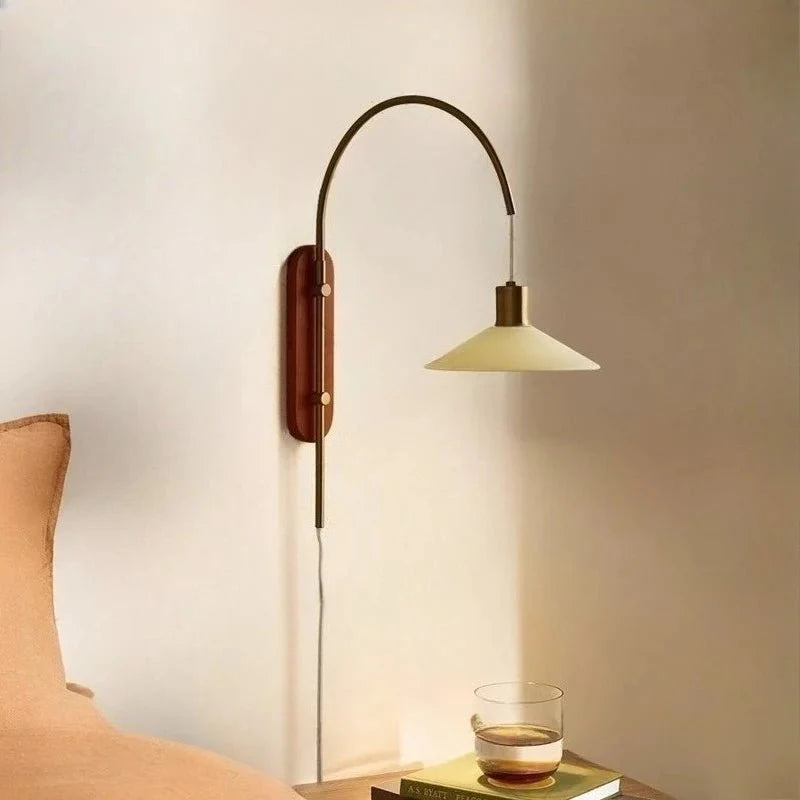 Lampadaire à Fixer au Mur Arc Rétro en Métal et Abat - jour Crème -