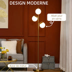 Lampadaire Arbre Laiton Doré et Globes en Verre -
