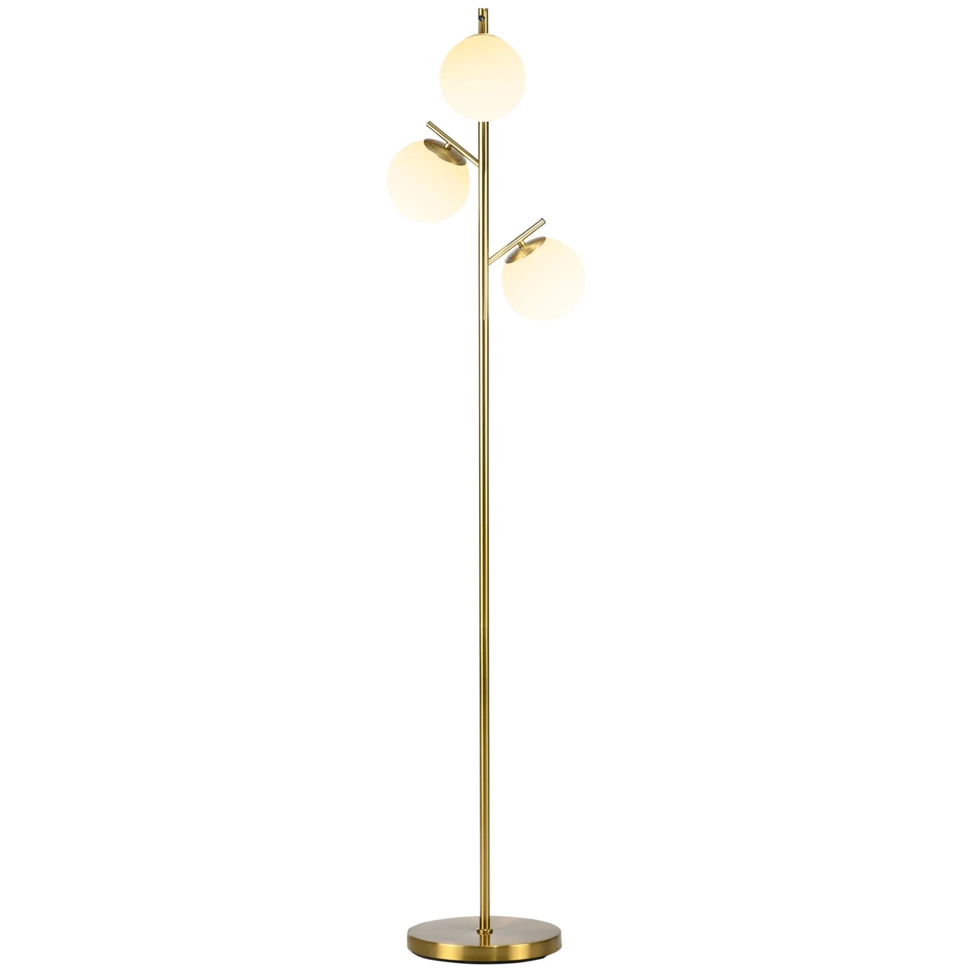 Lampadaire Arbre Laiton Doré et Globes en Verre -