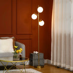 Lampadaire Arbre Laiton Doré et Globes en Verre -