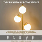 Lampadaire Arbre Laiton Doré et Globes en Verre -