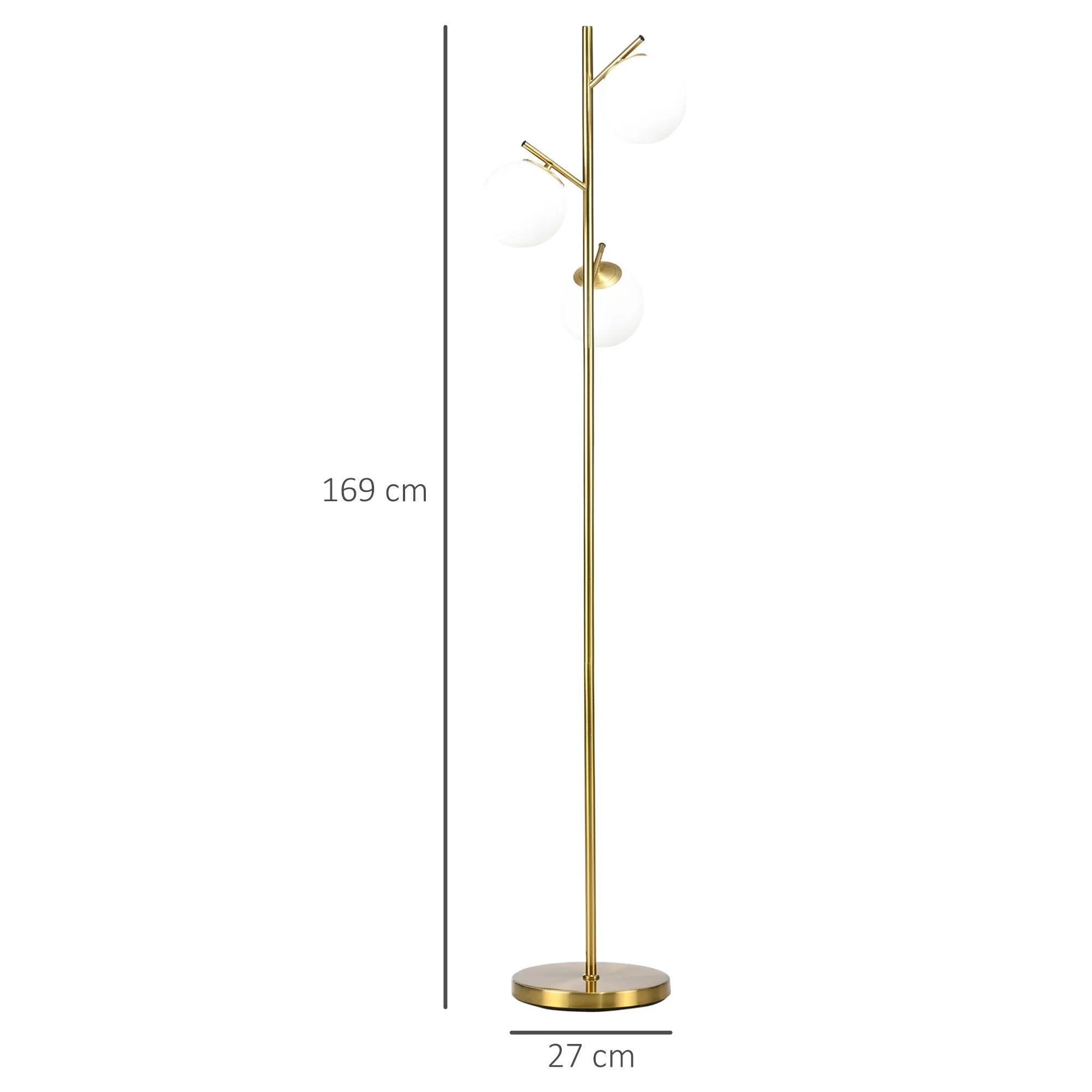 Lampadaire Arbre Laiton Doré et Globes en Verre -