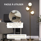 Lampadaire Arbre Laiton Doré et Globes en Verre -