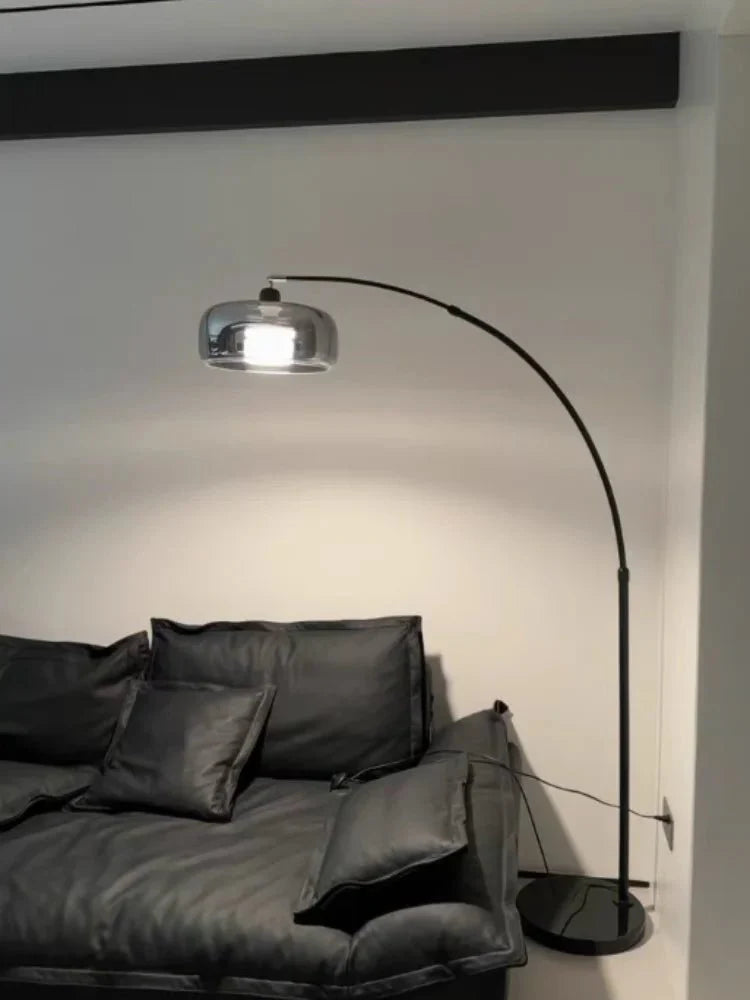 Lampadaire Arc Design Noir avec Réflecteur Métallique - Blanc chaud