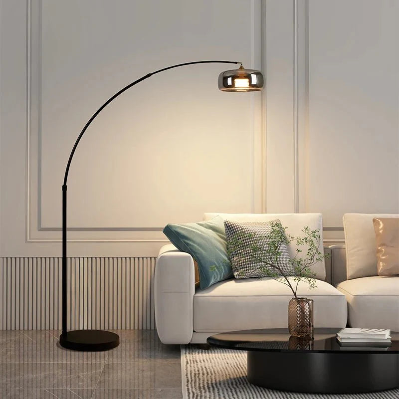 Lampadaire Arc Design Noir avec Réflecteur Métallique - Blanc chaud