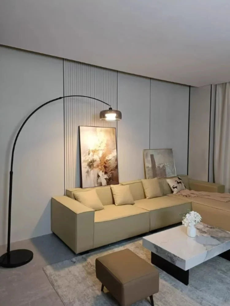 Lampadaire Arc Design Noir avec Réflecteur Métallique - Blanc chaud