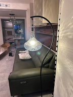 Lampadaire Arc Noir avec Abat - jour en Verre Texturé 157cm -