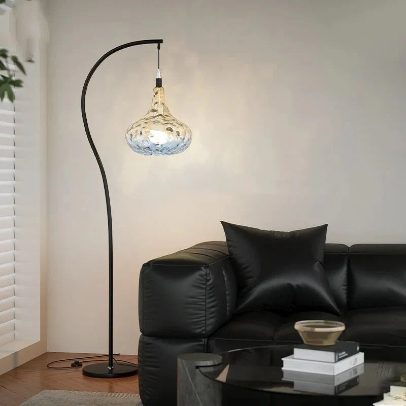 Lampadaire Arc Noir avec Abat - jour en Verre Texturé 157cm -