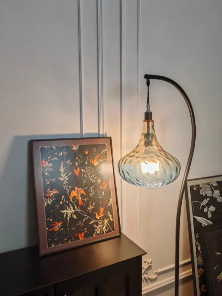 Lampadaire Arc Noir avec Abat - jour en Verre Texturé 157cm -