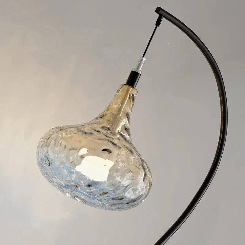 Lampadaire Arc Noir avec Abat - jour en Verre Texturé 157cm -