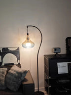 Lampadaire Arc Noir avec Abat - jour en Verre Texturé 157cm -