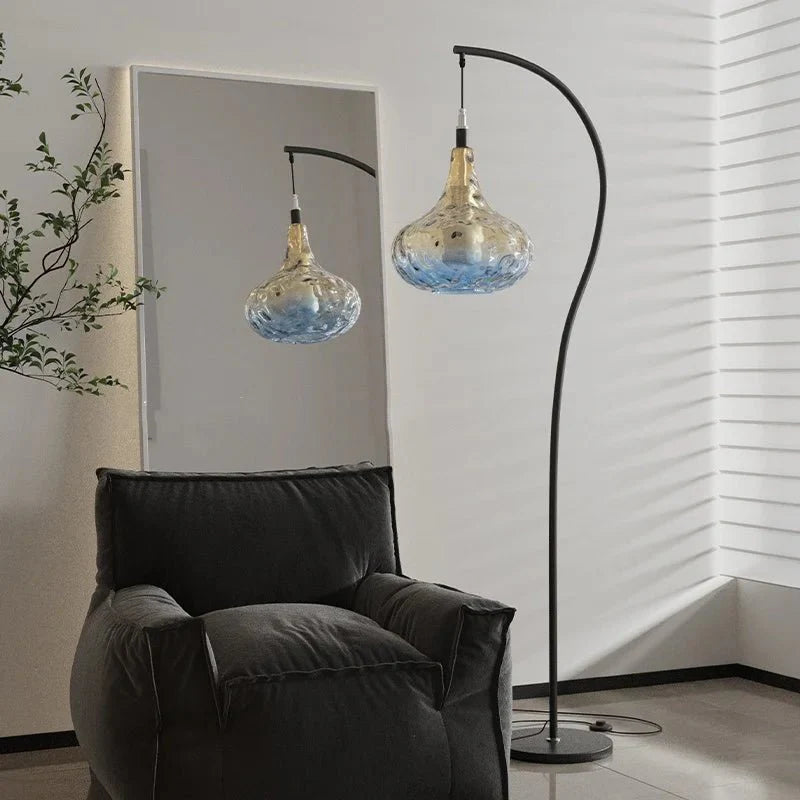 Lampadaire Arc Noir avec Abat - jour en Verre Texturé 157cm -
