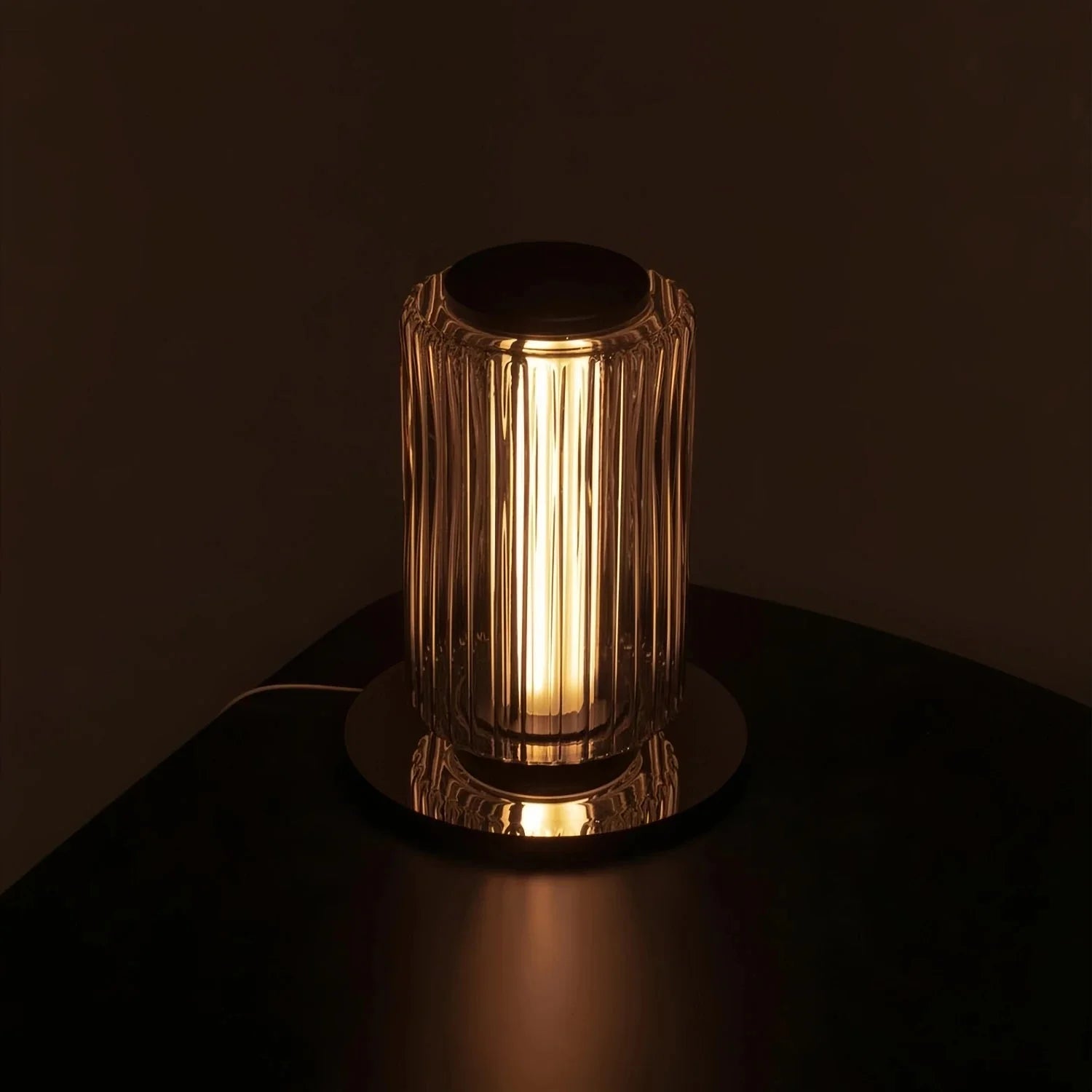 Lampadaire Colonne en Verre - Gris Fumée H35cm
