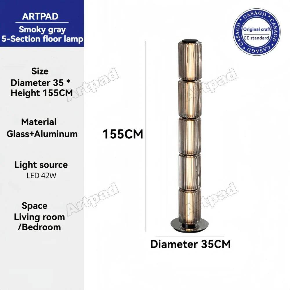 Lampadaire Colonne en Verre - Gris Fumée H35cm