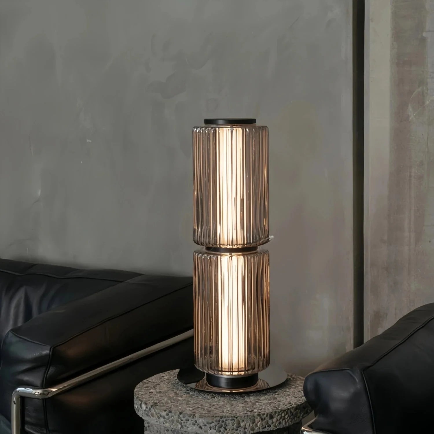 Lampadaire Colonne en Verre - Gris Fumée H65cm