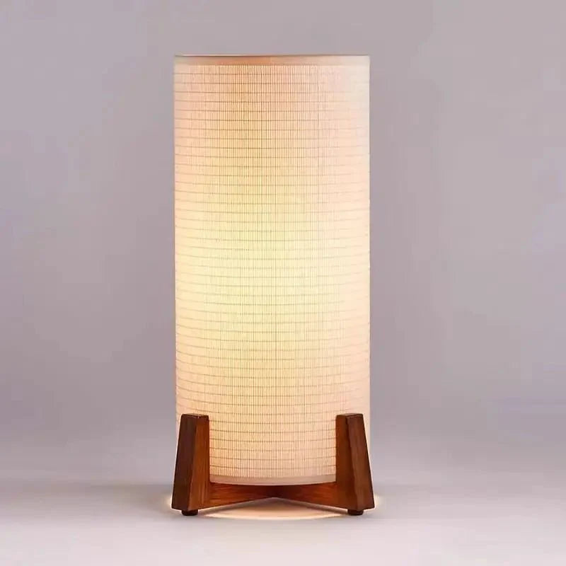 Lampadaire Colonne Tissu et Socle en Bois - A