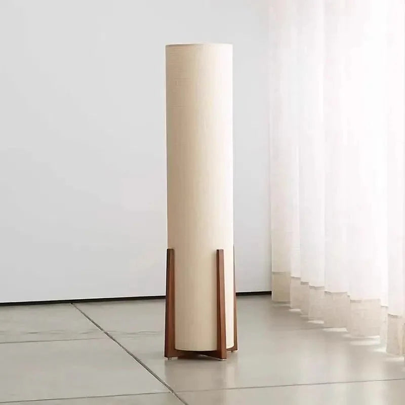 Lampadaire Colonne Tissu et Socle en Bois - A