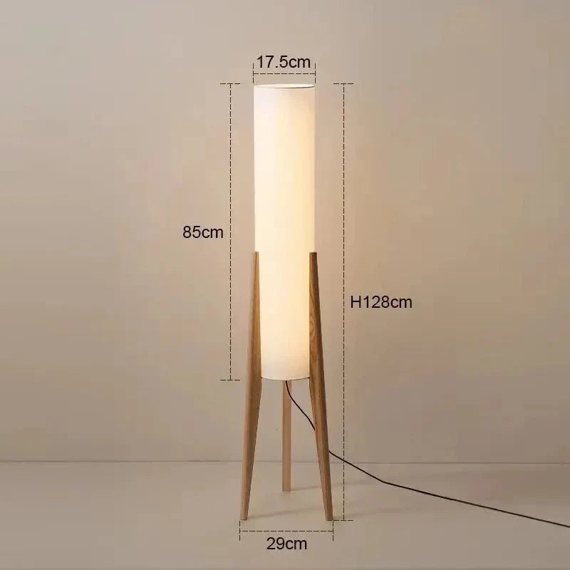 Lampadaire Colonne Tissu et Socle en Bois - B